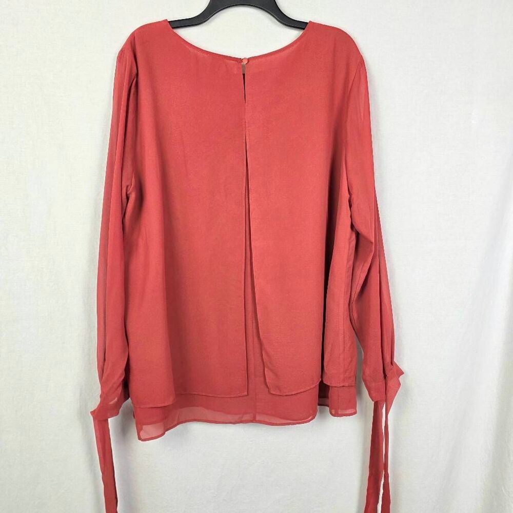 Anne Klein Sheer Blouse Coral XL Tie Sleeve - Picture 5 of 9